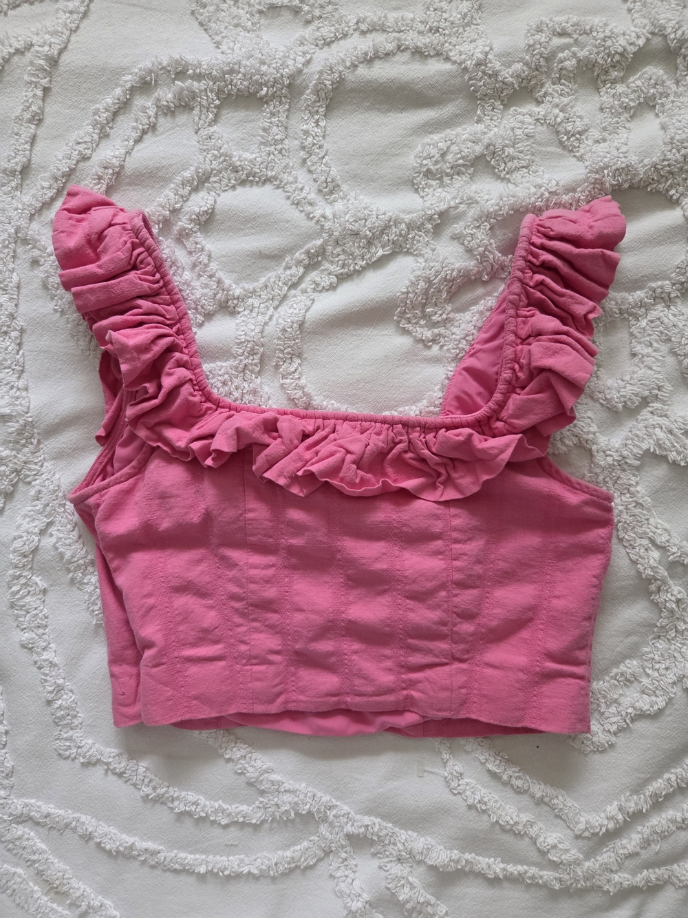Express Pink Ruffle Crop Top - Picture 3 of 3